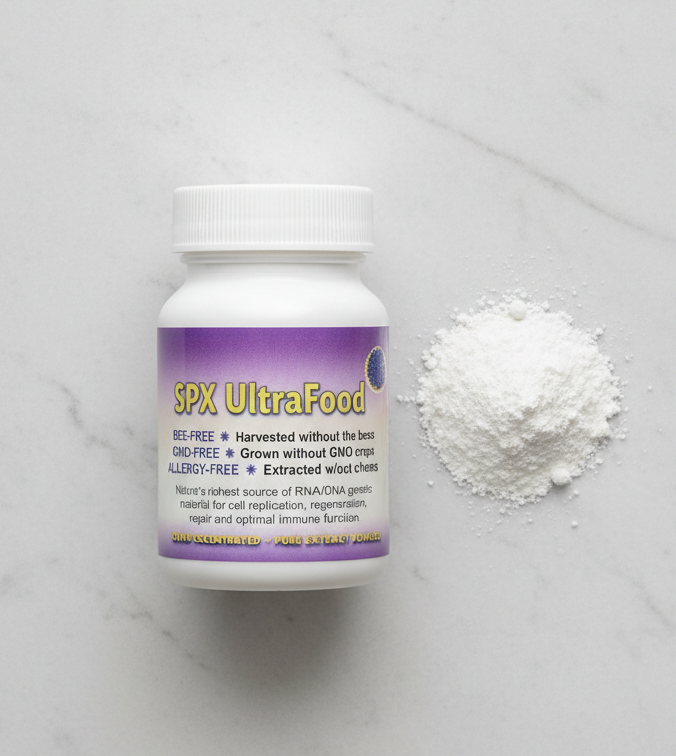 SPX UltraFood bottle — 33,000 mg nutraceutical-grade Swedish flower pollen extract powder